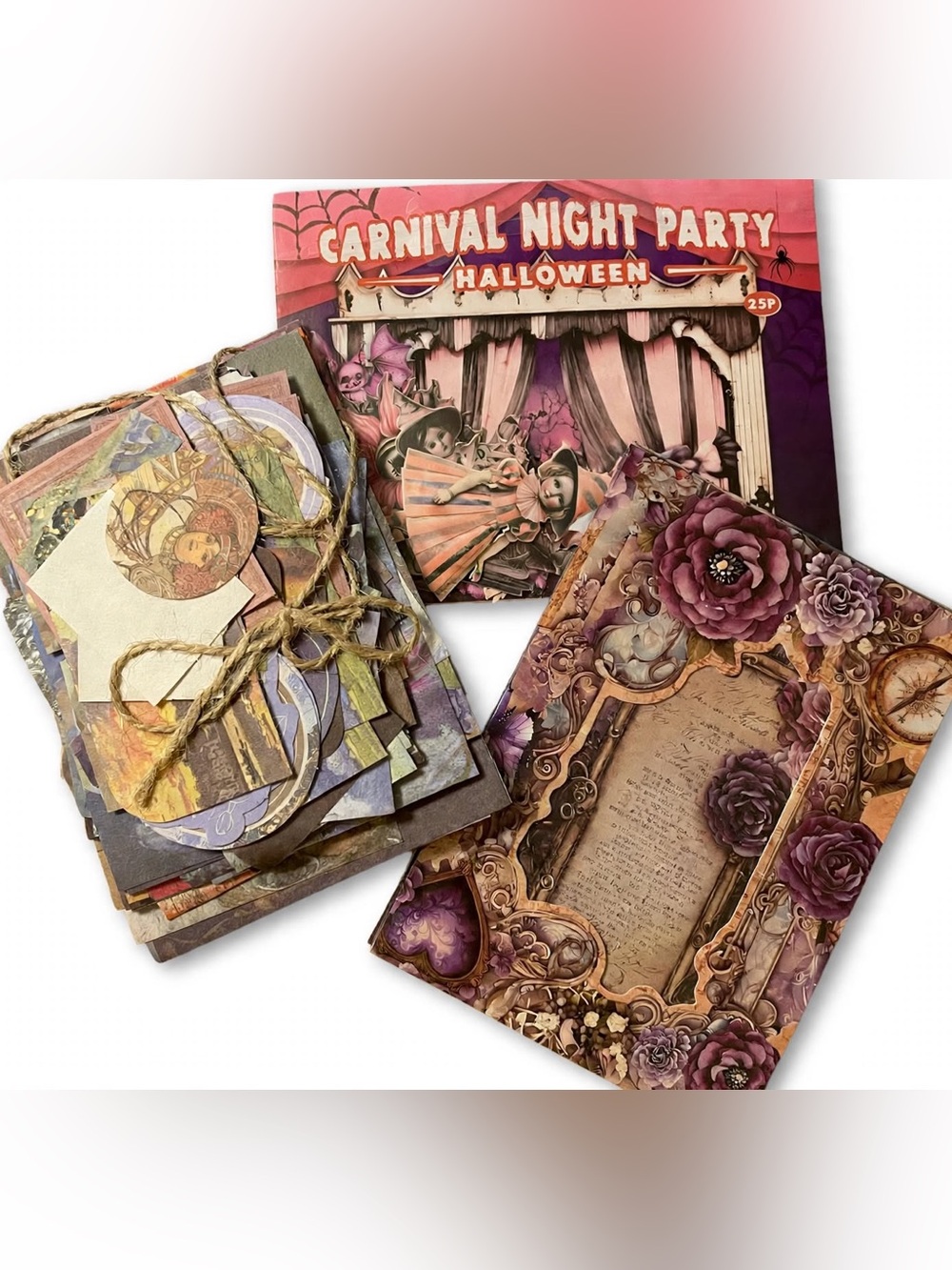Carnival Night Party Halloween Ephemera Pack - Purple Floral Accents